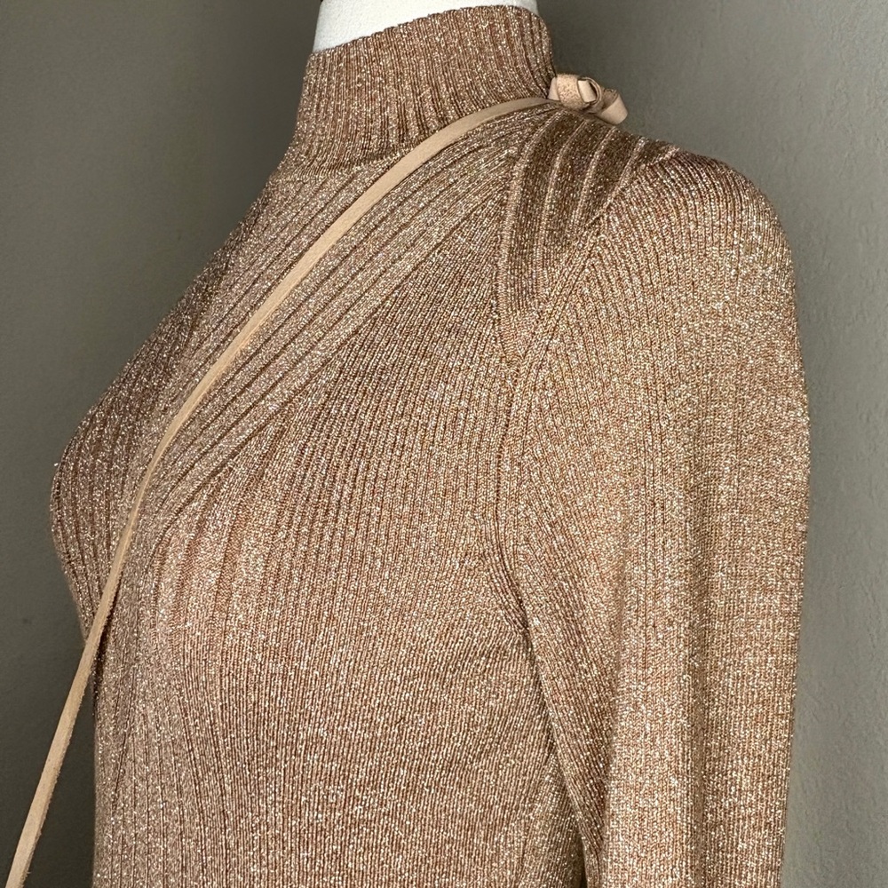 Lauren Ralph Lauren Gold Metallic Sweater Size S 4 Mock Neck Art Deco Geometric - Picture 10 of 16